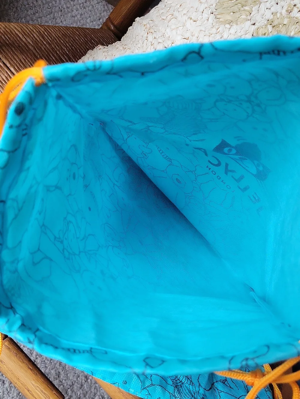 Jellycat Turquoise Drawstring Toy Bags with Orange Cords